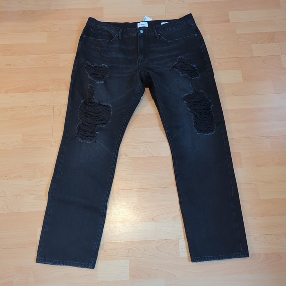 Frame Men’s Black Noir Shred Slim Fit Distressed Jeans NWT - Picture 10 of 14
